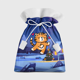 Подарочный 3D мешок с принтом Влюбленный тигренок с сердечками в Екатеринбурге, 100% полиэстер | Размер: 29*39 см | 2022 | год тигра | новый год | новый год 2022 | символ года | тигр | тигренок | тигрица | тигры