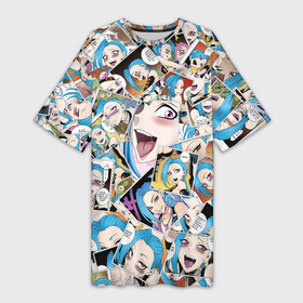 Платье-футболка 3D с принтом Jinx Ahegao в Екатеринбурге,  |  | ahegao | anime | league of legends | lol | manga | аниме | ахегао | коллаж | комикс | манга | паттерн