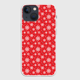 Чехол для iPhone 13 mini с принтом Снежинки (красный фон) в Екатеринбурге,  |  | merry christmas | дед мороз | ёлка | зима | мороз | новый год | подарок | праздник | рождество | с новым годом | сантаклаус | снег | снеговик | снегурочка | снежинки | снежные узоры | узоры