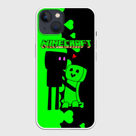 Чехол для iPhone 13 с принтом Любовь Эндермена и Крипера Майнкрафт в Екатеринбурге,  |  | craft | creep | creeper | enderman | keeper | mine | minecraft | бесшумный мобкамикадзе | блоки | добывать | зелёное четырёхногое существо | зелёный | компьютерная игра | крафт | крипер | кубики | майн | майнкрафт | манкрафт