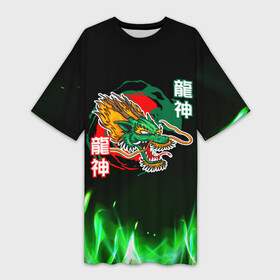 Платье-футболка 3D с принтом Китайский огненный дракон в Екатеринбурге,  |  | dragon | japan | дракон | китай | китайский дракон | япония
