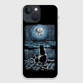 Чехол для iPhone 13 mini с принтом КОТЫ НА КРЫШЕ в Екатеринбурге,  |  | cat | moon | night | животные | звезды | звери | кот | котенок | коты | кошка | красиво | крыша | луна | мама | небо | ночь | тьма