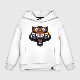 Детское худи Oversize хлопок с принтом Scary Tiger в Екатеринбурге, френч-терри — 70% хлопок, 30% полиэстер. Мягкий теплый начес внутри —100% хлопок | боковые карманы, эластичные манжеты и нижняя кромка, капюшон на магнитной кнопке | Тематика изображения на принте: 2022 | animal | cat | lion | tiger | год тигра | животные | зверь | зубы | кот | кошка | лев | охотник | полосатый | природа | тигр | тигренок | тигрица | хищник