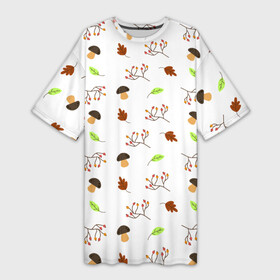 Платье-футболка 3D с принтом AUTUMN MOTIFS в Екатеринбурге,  |  | autumn | грибы | листья | осень | рябина | сентябрь