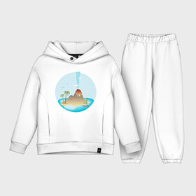 Детский костюм хлопок Oversize с принтом Голубой вулкан в Екатеринбурге,  |  | a smooth sea | island | summer | travel on the sea | вулкан | коралловый риф | море | океан | отдых на море | отпуск | пляж | риф | синее небо и море | южный океан | я люблю море