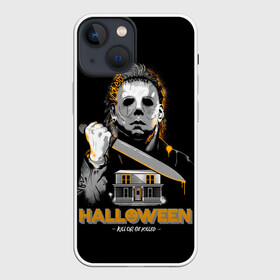 Чехол для iPhone 13 mini с принтом Маньяк с большим ножом в Екатеринбурге,  |  | dripping blood | halloween | happy halloween | holiday | house in the night | killer with a knife | masked maniac | pumpkin | дом в ночи | капает кровь | праздник | тыква | хэллоуин