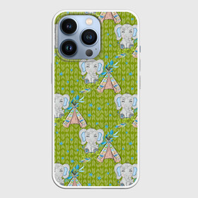 Чехол для iPhone 13 Pro с принтом Слоник и вигвам в Екатеринбурге,  |  | Тематика изображения на принте: вигвам | индеец | слон | слоненок | слоник