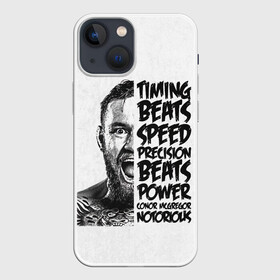 Чехол для iPhone 13 mini с принтом Timing beats speed precision beats power в Екатеринбурге,  |  | conor mcgregor | fighter | irish | m1 | martial | mixed | the notorious | ufc | ufs | wrestling | боевые | боец | борьба | единоборства | ирландский | искусства | конор макгрегор | м1 | мма | печально известный | смешанные | юфс