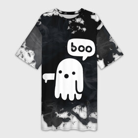 Платье-футболка 3D с принтом ХЕЛЛУОИН ПРИВЕДЕНИЕ БУ  HALLOWEEN GHOST BOO в Екатеринбурге,  |  | bats | bones | ghost | halloween | pumpkin | skull | кости | летучие мыши | приведение | призрак | скелет | тыква | хеллоуин | хоррор | хэллоуин