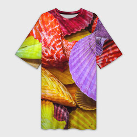 Платье-футболка 3D с принтом Разноцветные ракушки multicolored seashells в Екатеринбурге,  |  | holiday | multicolored seashells | sea | sea house | summer | лагуна | лето | моллюск | море | морская тема | морские обитатели | морские ракушки | морской пляж | океан | отпуск | перламутр | пляж | подводный мир