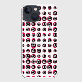 Чехол для iPhone 13 mini с принтом ИГРА В КАЛЬМАРА | МАСКИ ПАТТЕРН | MASKS PATTERN в Екатеринбурге,  |  | аноним | игра в кальмара | игра в кальмаров | игра на выживание | игры | квадрат | круг | маска | паттерн | сериал | сотрудник | треугольник | фильм