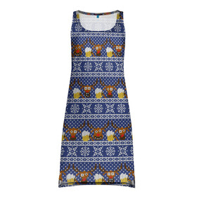 Платье-майка 3D с принтом Олени отдыхают в Екатеринбурге, 100% полиэстер | полуприлегающий силуэт, широкие бретели, круглый вырез горловины, удлиненный подол сзади. | Тематика изображения на принте: вязанный | новогодний | олень | паттерн | рождественский | с оленями | свитер | узор