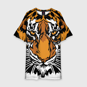 Детское платье 3D с принтом Взгляд хозяина джунглей в Екатеринбурге, 100% полиэстер | прямой силуэт, чуть расширенный к низу. Круглая горловина, на рукавах — воланы | Тематика изображения на принте: 2022 | african | direct look | master of the jungle | muzzle | new year | predator | tiger | year of the tiger | африканский | год тигра | новый год | прямой взгляд | тигр | хищник | хозяин джунглей