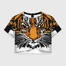 Женская футболка Crop-top 3D с принтом Взгляд хозяина джунглей в Екатеринбурге, 100% полиэстер | круглая горловина, длина футболки до линии талии, рукава с отворотами | 2022 | african | direct look | master of the jungle | muzzle | new year | predator | tiger | year of the tiger | африканский | год тигра | новый год | прямой взгляд | тигр | хищник | хозяин джунглей