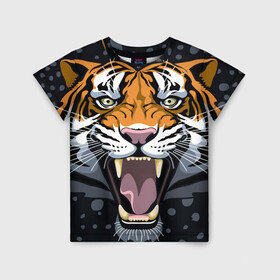 Детская футболка 3D с принтом Амурский тигр в ночи в Екатеринбурге, 100% гипоаллергенный полиэфир | прямой крой, круглый вырез горловины, длина до линии бедер, чуть спущенное плечо, ткань немного тянется | 2022 | aggression | amur tiger | beast | grin | new year | night | open mouth | predator | snowfall | winter | year of the tiger | агрессия | амурский тигр | год тигра | зверь | зима | новый год | ночь | оскал | открытая пасть | снегопад | хищник