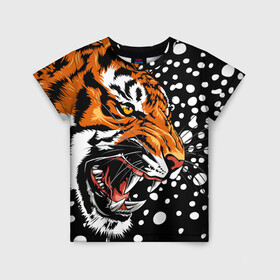 Детская футболка 3D с принтом Амурский тигр и снегопад в Екатеринбурге, 100% гипоаллергенный полиэфир | прямой крой, круглый вырез горловины, длина до линии бедер, чуть спущенное плечо, ткань немного тянется | 2022 | amur tiger | beast | grin | new year | night | open mouth | predator | profile | snowfall | winter | year of the tiger | амурский тигр | год тигра | зверь | зима | новый год | ночь | оскал | открытая пасть | профиль | снегопад | хищник