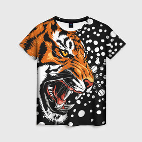 Женская футболка 3D с принтом Амурский тигр и снегопад в Екатеринбурге, 100% полиэфир ( синтетическое хлопкоподобное полотно) | прямой крой, круглый вырез горловины, длина до линии бедер | Тематика изображения на принте: 2022 | amur tiger | beast | grin | new year | night | open mouth | predator | profile | snowfall | winter | year of the tiger | амурский тигр | год тигра | зверь | зима | новый год | ночь | оскал | открытая пасть | профиль | снегопад | хищник