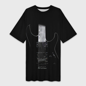 Платье-футболка 3D с принтом ЧЕРНАЯ ЭЛЕКТРОГИТАРА в Екатеринбурге,  |  | black | dark | guitar | music | rock | гибсон | гитара | гриф | лады | музыка | рок | струны | черный | электрогитара
