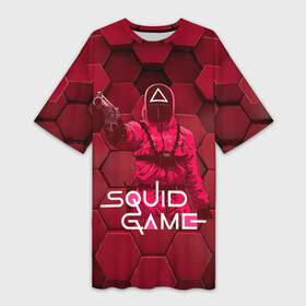 Платье-футболка 3D с принтом Игра в кальмара  красные 3D кубы в Екатеринбурге,  |  | among us | squid game | выживание | игра в кальмара | кальмар | корейский | корея | хван чжун хо | чо сан