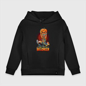 Детское худи Oversize хлопок с принтом Halloween в Екатеринбурге, френч-терри — 70% хлопок, 30% полиэстер. Мягкий теплый начес внутри —100% хлопок | боковые карманы, эластичные манжеты и нижняя кромка, капюшон на магнитной кнопке | Тематика изображения на принте: art | cemetery | could | halloween | moon | night | pumpkin | skeleton | skull | арт | кладбище | луна | могла | ночь | скелет | тыква | хэллоуин | хэлуин | череп