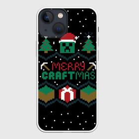 Чехол для iPhone 13 mini с принтом MINECRAFT (CHRISTMAS) в Екатеринбурге,  |  | creeper | minecraft | steve | крипер | криппер | кубик | лего | майнкрафт | минекрафт | стив