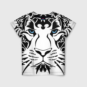 Детская футболка 3D с принтом Водяной голубоглазый тигр в Екатеринбурге, 100% гипоаллергенный полиэфир | прямой крой, круглый вырез горловины, длина до линии бедер, чуть спущенное плечо, ткань немного тянется | 2022 | blue eyes | new year | ornament | pattern | predator | strength and tranquility | water tiger | year of the tiger | водяной тигр | год тигра | голубые глаза | новый год | орнамент | сила и спокойствие | узор | хищник