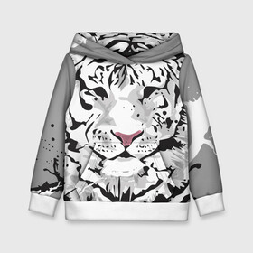 Детская толстовка 3D с принтом Белый снежный тигр в Екатеринбурге, 100% полиэстер | двухслойный капюшон со шнурком для регулировки, мягкие манжеты на рукавах и по низу толстовки, спереди карман-кенгуру с мягким внутренним слоем | 2022 | art | beast | new year | predator | splashes and drops | white tiger | year of the tiger | белый тигр | брызги и капли | год тигра | зверь | искусство | новый год | хищник