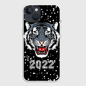Чехол для iPhone 13 с принтом Черный водяной тигр 2022 в Екатеринбурге,  |  | 2022 | beast | black water tiger | fangs | merry christmas | new year | predator | snow | stern grin | winter | year of the tiger | год тигра | зверь | зима | клыки | новый год | снег | суровый оскал | хищник | черный водяной тигр