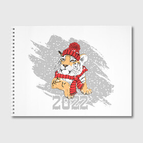 Альбом для рисования с принтом Тигр в красной шапке в Екатеринбурге, 100% бумага
 | матовая бумага, плотность 200 мг. | 2022 | beast | merry christmas | new year | predator | proud tiger | red hat | scarf | snow | winter | year of the tiger | год тигра | гордый тигр | зверь | зима | красная шапка | новый год | снег | хищник | шарф