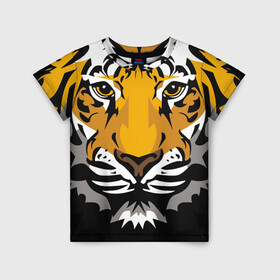 Детская футболка 3D с принтом Суровый взгляд тигра в Екатеринбурге, 100% гипоаллергенный полиэфир | прямой крой, круглый вырез горловины, длина до линии бедер, чуть спущенное плечо, ткань немного тянется | 2022 | beast | look | merry christmas | new year | predator | stern | tiger | year of the tiger | взгляд | год тигра | зверь | новый год | суровый | тигр | хищник