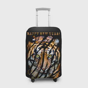 Чехол для чемодана 3D с принтом Happy New Year 2022 в Екатеринбурге, 86% полиэфир, 14% спандекс | двустороннее нанесение принта, прорези для ручек и колес | 2022 | amur tiger | beast | happy new year | merry christmas | new year | predator | stern look | year of the tiger | амурский тигр | год тигра | зверь | новый год | суровый взгляд | хищник