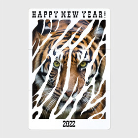 Магнитный плакат 2Х3 с принтом Happy New Year Tiger в Екатеринбурге, Полимерный материал с магнитным слоем | 6 деталей размером 9*9 см | 2022 | amur tiger | beast | happy new year | merry christmas | new year | predator | stern look | year of the tiger | амурский тигр | год тигра | зверь | новый год | суровый взгляд | хищник