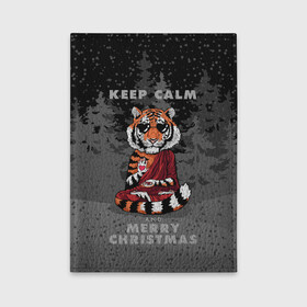 Обложка для автодокументов с принтом Keep calm and Merry Christmas в Екатеринбурге, натуральная кожа |  размер 19,9*13 см; внутри 4 больших “конверта” для документов и один маленький отдел — туда идеально встанут права | 2022 | beast | buddhist | heart | keep calm and merry christmas | meditation | new year | spruce forest | tiger | year of the tiger | буддист | год тигра | ельник | зверь | медитация | новый год | сердце | тигр | черные очки