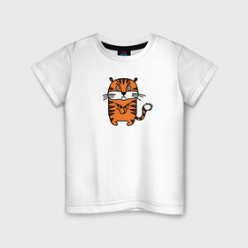 Детская футболка хлопок с принтом Тигр, который сердит в Екатеринбурге, 100% хлопок | круглый вырез горловины, полуприлегающий силуэт, длина до линии бедер | большая кошка | год тигра | зверь | иллюстрация | кошачьи | персонаж | сердитый | тигр | тигренок | тигрица | тигры