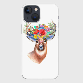 Чехол для iPhone 13 mini с принтом Олень Полевой цветок в Екатеринбурге,  |  | аниме | животные | лес | олень | охота | полевой | природа | рог | рога | рыбалка | цветок | цветы