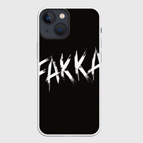 Чехол для iPhone 13 mini с принтом FAKKA в Екатеринбурге,  |  | black | fakka | text | белое | надпись | текст | черное