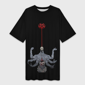 Платье-футболка 3D с принтом ложный бог в Екатеринбурге,  |  | armed | false | god | hands | multi | scull | кровь | многорукий | руки | череп