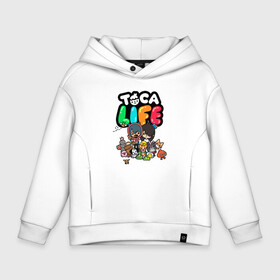 Детское худи Oversize хлопок с принтом TOCA BOCA WORLD | TOCA LIFE в Екатеринбурге, френч-терри — 70% хлопок, 30% полиэстер. Мягкий теплый начес внутри —100% хлопок | боковые карманы, эластичные манжеты и нижняя кромка, капюшон на магнитной кнопке | Тематика изображения на принте: digital toys | gamer | games | helicopter taxi | pets | toca boca | toca hair salon | toca kitchen | toca life | toca life city | toca life worl | toca tea party | video games | игры