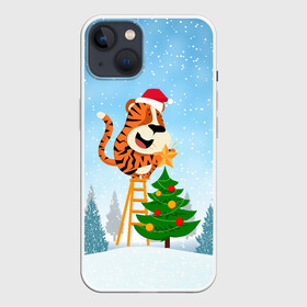Чехол для iPhone 13 с принтом Тигр украшает новогоднюю елку в Екатеринбурге,  |  | Тематика изображения на принте: 2022 | год тигра | новый год | новый год 2022 | символ года | тигр | тигренок | тигрица | тигры