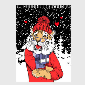 Скетчбук с принтом Тигр в красном в Екатеринбурге, 100% бумага
 | 48 листов, плотность листов — 100 г/м2, плотность картонной обложки — 250 г/м2. Листы скреплены сверху удобной пружинной спиралью | 2022 | fir forest | happy new year | hearts | merry christmas | red hat | santa claus | scarf | snow | tiger | year of the tiger | год тигра | еловый лес | красная шапка | новый год | очки | рождество | санта клаус | сердца | снег | тигр | шарф