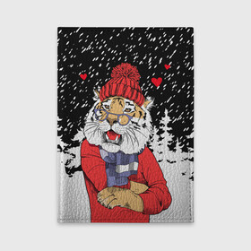 Обложка для автодокументов с принтом Тигр в красном в Екатеринбурге, натуральная кожа |  размер 19,9*13 см; внутри 4 больших “конверта” для документов и один маленький отдел — туда идеально встанут права | 2022 | fir forest | happy new year | hearts | merry christmas | red hat | santa claus | scarf | snow | tiger | year of the tiger | год тигра | еловый лес | красная шапка | новый год | очки | рождество | санта клаус | сердца | снег | тигр | шарф