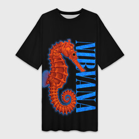 Платье-футболка 3D с принтом NIRVANA SEAHORSE в Екатеринбурге,  |  | cobain | grunge | hardcore | horse | kurt | metal | music | nirvana | punk | retro | rock | sea | гранж | кобэйн | конек | курт | морской | музыка | нирвана | панк | рок