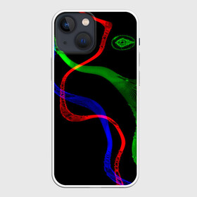 Чехол для iPhone 13 mini с принтом Неоновый хаос 3D Neon chaos 3D в Екатеринбурге,  |  | abstraction | chaos | colors | neon | stripes | абстракция | неон | полосы | хаос | цвета | чёрный фон