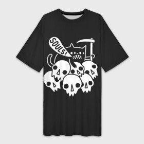 Платье-футболка 3D с принтом Кот  Жнец в Екатеринбурге,  |  | apocalypse | cat | death | halloween | mountain | reaper | rider | skull | soul | апокалипсиса | белое | всадник | гора | душа | жнец | кот | кошка | хэллоуин | череп | черепа | черное