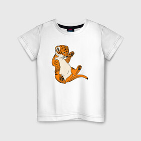 Детская футболка хлопок с принтом Тигренок спит в Екатеринбурге, 100% хлопок | круглый вырез горловины, полуприлегающий силуэт, длина до линии бедер | animals | baby | little | new year | tiger | tiger cub | год тигра | дикая кошка | дикие звери | животные | киска | кот | котенок | котик | кошак | кошечка | маленький тигренок | малыш | милые создания | новый год | няшный