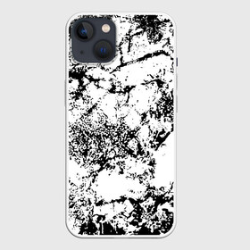 Чехол для iPhone 13 с принтом Эффект линогравюры в Екатеринбурге,  |  | abstract | black and white | minimalism | urban | urban camouflage | абстрактный узор | белая краска | белое на черном | белый и черный | белый узор | брызги краски | камуфляж | краска | минимализм | монохромный | орнамент