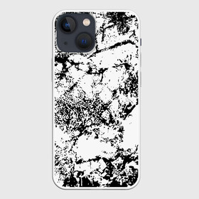 Чехол для iPhone 13 mini с принтом Эффект линогравюры в Екатеринбурге,  |  | abstract | black and white | minimalism | urban | urban camouflage | абстрактный узор | белая краска | белое на черном | белый и черный | белый узор | брызги краски | камуфляж | краска | минимализм | монохромный | орнамент