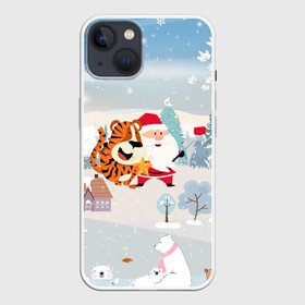 Чехол для iPhone 13 с принтом Санта и тигр делают сэлфи в Екатеринбурге,  |  | 2022 | год тигра | новый год | новый год 2022 | символ года | тигр | тигренок | тигрица | тигры