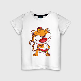 Детская футболка хлопок с принтом Веселый Тигр в Екатеринбурге, 100% хлопок | круглый вырез горловины, полуприлегающий силуэт, длина до линии бедер | 2022 | год тигра | новый год | новый год 2022 | символ года | тигр | тигренок | тигрица | тигры