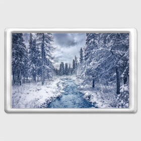 Магнит 45*70 с принтом СНЕЖНЫЙ ПЕЙЗАЖ в Екатеринбурге, Пластик | Размер: 78*52 мм; Размер печати: 70*45 | Тематика изображения на принте: fores | ice | snow | white | winter | белый | вода | зима | иней | красота | лед | лес | мороз | небо | новый год | пейзаж | природа | река | ручей | снег